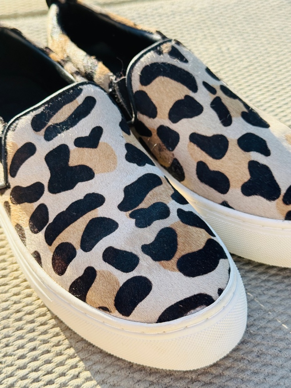 Leopard Pony Hair Slip On Sneakers Loafers NWT